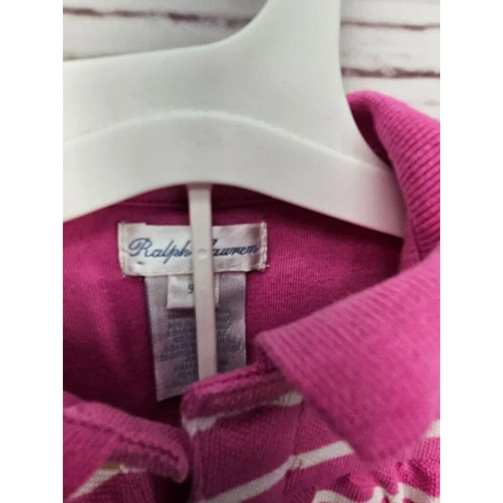 Ralph Lauren Girls‎ Pink Striped Polo Collared Coverall Outfit Size 9M 9 months